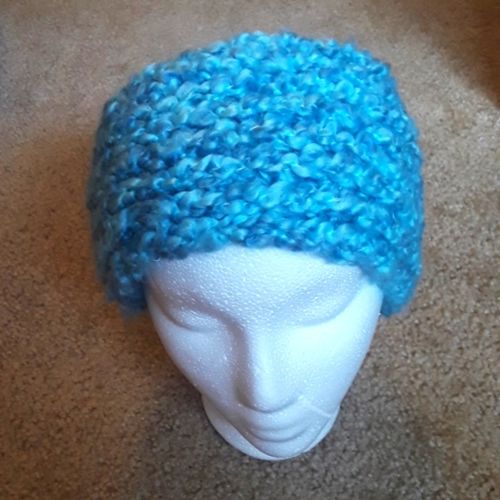 Blue handmade knit ear warmer